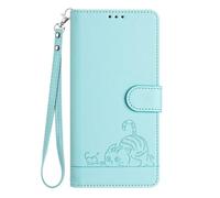 SEAHAI Coque pour Oppo A5M / Oppo A5 5G/4G Étui Portefeuille, Mignon Chat Embossée Premium PU Cuir Flip Antichoc Housse avec Support/RFID Blocage/Fentes pour Cartes, Vert Clair