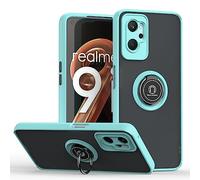 SEAHAI Coque pour Oppo A96 / Oppo A76 / Realme 9i, Givré Translucide Dur PC Housse Silicone TPU Bumper Très Mince Antichoc Étui Case avec 360 Degrés Rotation Bague, Bleu Ciel