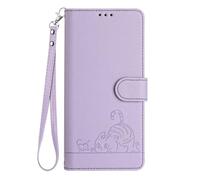 SEAHAI Coque pour Samsung Galaxy S25 5G Étui Portefeuille, Mignon Chat Embossée Premium PU Cuir Flip Antichoc Housse avec Support/RFID Blocage/Fentes pour Cartes, Violet