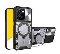 SEAHAI Coque pour Vivo Y22 / Vivo Y22s / Vivo Y35, Style Cool PC + TPU Silicone Antichoc Armure Housse, Étui avec Métal Rotation Magnétique Support y Protection de la Caméra - Argenté