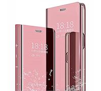 SEAHAI Coque pour Xiaomi 12T Pro 5G / Xiaomi 12T 5G, Élégant Mirror Smart View Standing Flip Etanche Ultra Mince Antichoc Anti-Rayures Coque Etui Housse - Or Rose
