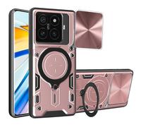 SEAHAI Coque pour Xiaomi 15T Pro 5G, Style Cool PC + TPU Silicone Antichoc Armure Housse, Étui avec Métal Rotation Magnétique Support y Protection de la Caméra - Or Rose