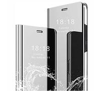 SEAHAI Coque pour Xiaomi POCO F5 Pro 5G, Élégant Mirror Smart View Standing Flip Etanche Ultra Mince Antichoc Anti-Rayures Coque Etui Housse - Argent
