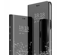 SEAHAI Coque pour Xiaomi Redmi 12C / Xiaomi Redmi 11A, Élégant Mirror Smart View Standing Flip Etanche Ultra Mince Antichoc Anti-Rayures Coque Etui Housse - Noir