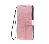 SEAHAI Coque pour Xiaomi Redmi 14C / Xiaomi Poco C75 Etui Portefeuille, Joli Rétro Feuilles et Chat Embossée Premium PU Cuir Housse Flip Cover, Étui Antichoc Case, Or Rose