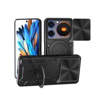 SEAHAI Coque pour ZTE Nubia Music 4G, Style Cool PC + TPU Silicone Antichoc Armure Housse, Étui avec Métal Rotation Magnétique Support y Protection de la Caméra - Noir