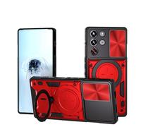 SEAHAI Coque pour ZTE Nubia RedMagic 10 Pro, Style Cool PC + TPU Silicone Antichoc Armure Housse, Étui avec Métal Rotation Magnétique Support y Protection de la Caméra - Rouge
