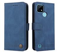 SEAHAI Cuir Coque pour Realme C21Y / Realme C25Y, Très Mince Étui Portefeuille [Blocage RFID] [Fentes pour Cartes] Antichoc PU/TPU Housse Protection Flip Case - Bleu