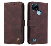 SEAHAI Cuir Coque pour Realme C21Y / Realme C25Y, Très Mince Étui Portefeuille [Blocage RFID] [Fentes pour Cartes] Antichoc PU/TPU Housse Protection Flip Case - Marron