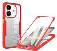 SEAHAI Transparente Coque pour Oppo A40 4G / Oppo A40M / Oppo A60 5G, avec L'écran Intégré Étui, 360 ° Complète Protection Rigide PC + TPU Bumper Silicone Militaire Antichoc Housse. Rouge