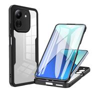 SEAHAI Transparente Coque pour Oppo A5X 5G/4G, avec L'écran Intégré Étui, 360 ° Complète Protection Rigide PC + TPU Bumper Silicone Militaire Antichoc Housse - Noir