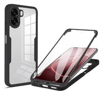 SEAHAI Transparente Coque pour Oppo A6X 5G/4G/ Oppo A6K, avec L'écran Intégré Étui, 360 ° Complète Protection Rigide PC + TPU Bumper Silicone Militaire Antichoc Housse - Noir