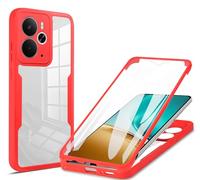 SEAHAI Transparente Coque pour Realme 14 5G / Realme 14T 5G, avec L'écran Intégré Étui, 360 ° Complète Protection Rigide PC + TPU Bumper Silicone Militaire Antichoc Housse - Rouge