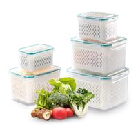 Seahelms Lot de 5 Boîtes de Conservation Alimentaire Boîte Rangement Frigo Sans BPA Avec Passoire Amovible pour Fruits et Légume- 7,20 L+4,55L+3,3L+1,85L+0,85L