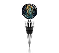 Seahorse Bouchon de bouteille de vin en acier inoxydable avec joint hermétique réutilisable et étanche pour garder la fraîcheur des accessoires de bar pour les amateurs de vin Bleu