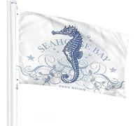 Seahorse Flag 3x5 FT Vintage Ocean Seahorse Star Flower Foliage Wave Outdoor Flags Large Welcome Yard Banners Home Garden Yard Lawn Decor Blue