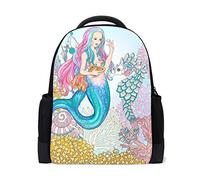 Seahorse Sirène Sac à Dos de Voyage pour Ordinateur Portable Sac à Dos pour l'école et Livre sous l'eau Motif Poissons dorés