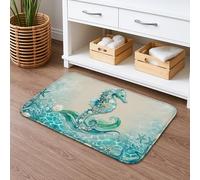 Seahorses Tapis de bain à séchage rapide, absorbant, antidérapant, lavable en flanelle, pour salle de bain et toilettes, bleu océan, vert, 40,6 x 61 cm