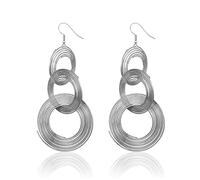 Seakuur Boucles d'oreilles pendantes faites à la main à 3 cercles plaqué or - Longues boucles d'oreilles pendantes style disco des années 70 - Pour femme, Acier inoxydable