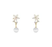 Seakuur Boucles d'oreilles pendantes vintage en forme de fleur œil de chat étincelant avec strass pour femme, Large, Métal, Pas de gemme