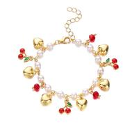 Seakuur Bracelet d'été en forme de fruits et de cerises pour femme - Joli cœur - Perles de cristal - Pour la Saint-Valentin, un anniversaire ou une fête, Large, Alliage, Pas de gemme