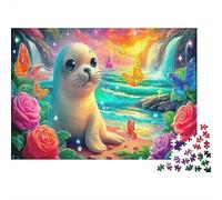 Seal au Paradis Puzzle Classique 1000 Pièces, Papier Premium, Hobbyistes Week-End & Adultes,Seal Floral Océan Décor Décoration Intérieure, Cadeau Femmes, Décoration Fête 52x38cm/1000pcs