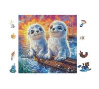 Seal Chiots Sitting Together 100 Pièces Puzzle Créatif en Voitureton Anti-Déchirure Difficulté Moyenne Activité Hommeuelle Loisir Créatif Cadeau Fête des Mères Premium 28x28cm