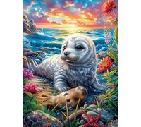 Seal on A Plage tropicale au coucher du soleil 300 Pieces Casse-tête Créatif En Carton Épais Rigide Faune sauvage et animaux de compagnie Difficulté Moyenne Activité Manuelle Loisir Créatif Cadeau Noë