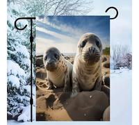 Seal on The Beach Garden Flag Linen 30,5 x 45,7 cm / Décorations extérieures, unilatéral, drapeau de cour pour pelouse extérieure pour extérieur, Halloween, Noël, drapeaux de vacances pour toutes les