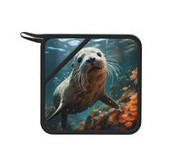 Seal Pup in Water Tapis carré en silicone anti-brûlure pour poêles, fours, grills, service à thé 18 cm