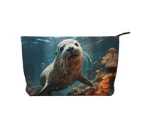 Seal Pup Trousse à maquillage tendance en velours côtelé avec fermeture éclair pour voyage, camping et usage quotidien