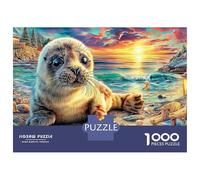 Seal Sunset Puzzle 1000 Pièces Adultes Et Enfants Dès 14 Ans Seal par la Côte de l'océan Puzzle De Qualité Supérieure Jouets De Jeu Stimulants Détente Collection 38x26cm/1000pcs