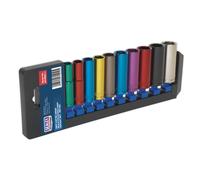 Sealey Ak285D Multi-Coloured Socket Set 10Pc 3/8In Sq Drive 6Pt Deep Metric