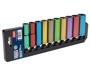 SEALEY ak288d Multicolore Lot de 10 douilles 1/5,1 cm SQ 6pt Disque WallDrive profonde métrique