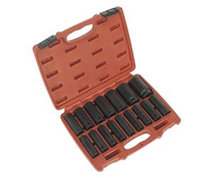 Sealey AK5816M Douille Impact Set 16pc 1/2" Sq Drive Métrique Longue - Rouge, 1/2 Inch