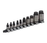 Sealey Hexagonale Douille Set 10pc Stubby 0.6cm, 1cm & 1.3cmSq Drive Noir Séries