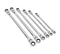 Sealey Ak63832 Flexi-Head Double End Ratchet Ring Spanner Set 6Pc X-Long Metric