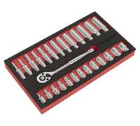 Sealey AK66721 27pc 1/4" Sq Drive Ratchet Wrench & Socket Set