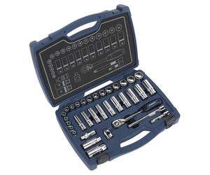 Sealey Ak8991 Socket Set 34Pc 3/8In Sq Drive 6Pt Walldrive Metric