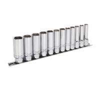 Sealey Douille Métrique Set 12pc 1cmSq llongée Verrou Sur 6pt Chrome AK2744