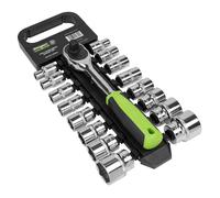 Sealey Douille Métrique Set 17pc 1.3cmSq Drive 6pt Chrome sur Un Rangement Rack