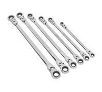 Sealey Ak63832 Flexi-Head Double End Ratchet Ring Spanner Set 6Pc X-Long Metric
