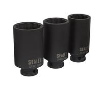 Sealey Métrique Profond Impact Hub Écrou Douille Set 3pc 12-Point 1.3cmSq Drive