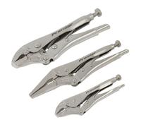 Sealey Pinces-étaux Set 3pc Vise Prise Style 2 X Courbé Mâchoire & Long Nez