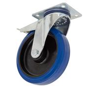Sealey Résistant Bleu Élastique Caoutchouc Pivotant Castor Roue Avec Total Lock