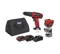 Sealey sans Fil Routeur & Perceuse Combi Kit 2 Batts 2 X 20V Séries CP20VCOMBO12