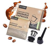 SEALPOD Capsule réutilisable, compatible avec la machine originale Nespresso, en acier inoxydable durable, livré avec nouveaux couvercles, Pack de démarrage [1 Capsule, 100 couvercles]