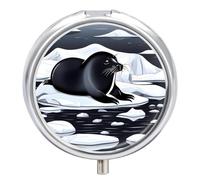 Seals on Ice Pilulier à 3 compartiments - Petit organiseur personnalisé avec miroir - Pilulier portable pour poche ou sac à main - Cadeau de voyage