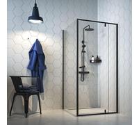 Sealskin Contour porte pivotante avec paroi latérale 100x100 cm, 200 cm de haut, noir, verre de sécurité clair 6 mm CCD181006195100