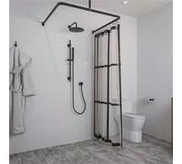 Sealskin Easy Roll, Tringle Rideau, Barre de Douche Angle Universelle, Longueur Adaptable, Plusieurs Combinaisons en L ou U, A percer, Fixations et Support de Plafond Inclus, Noir